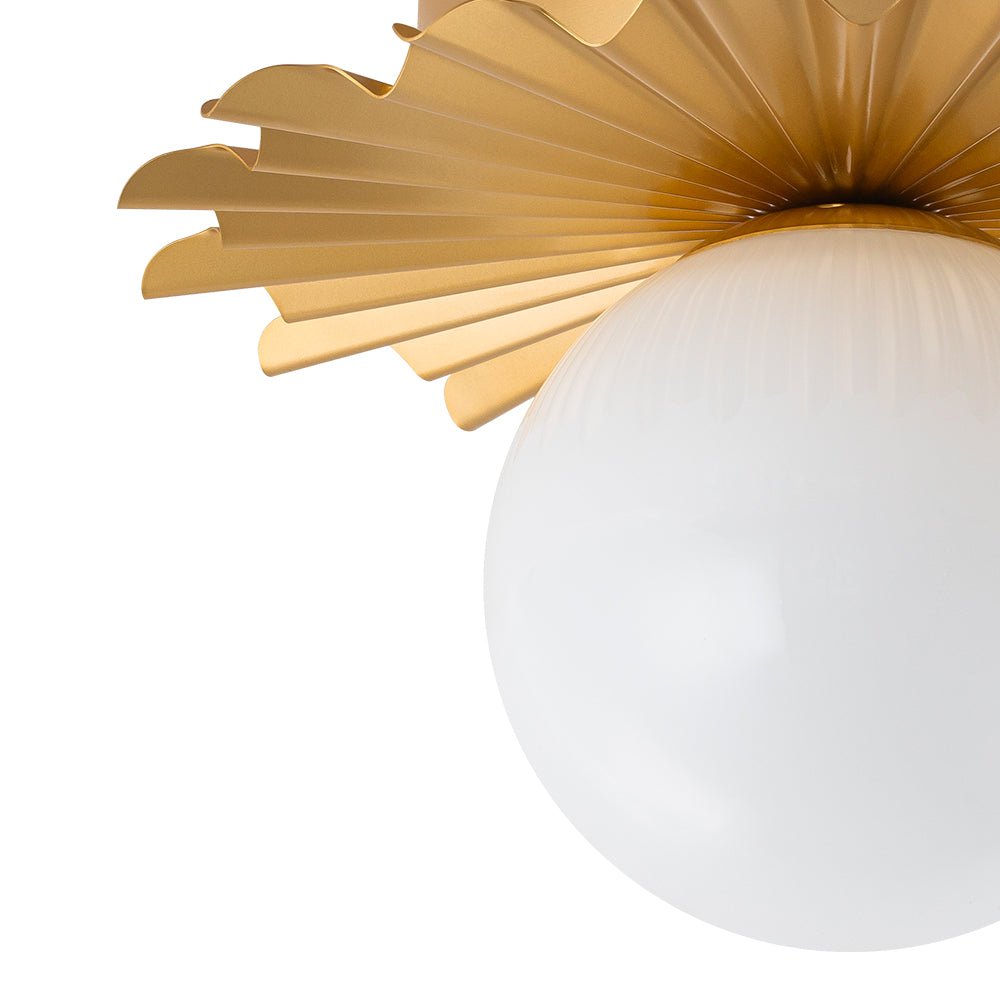 Mid-Century Sunburst 1-Light Opal Glass Globe Ceiling Light
