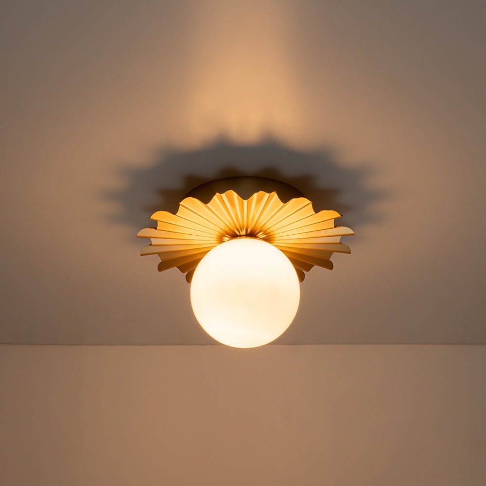 Mid-Century Sunburst 1-Light Opal Glass Globe Ceiling Light