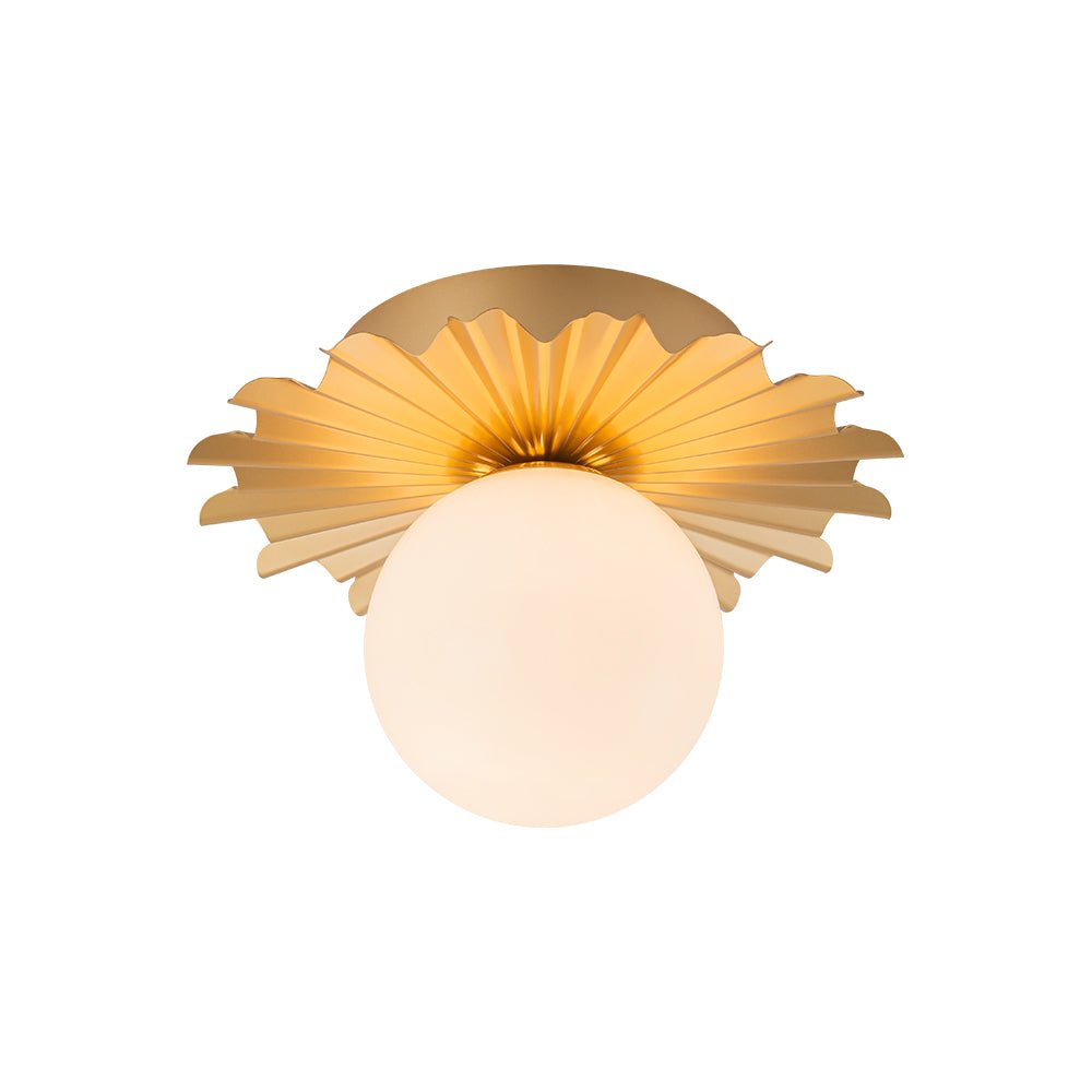 Mid-Century Sunburst 1-Light Opal Glass Globe Ceiling Light