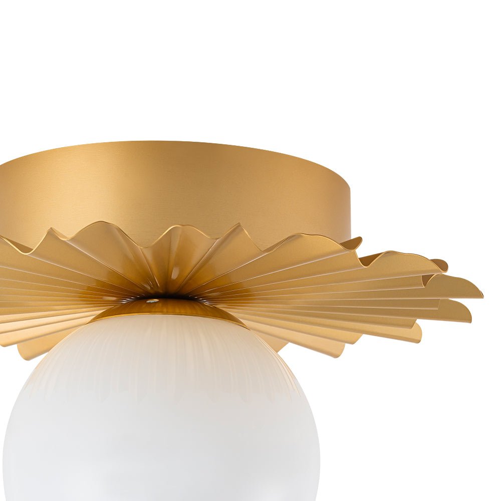 Mid-Century Sunburst 1-Light Opal Glass Globe Ceiling Light