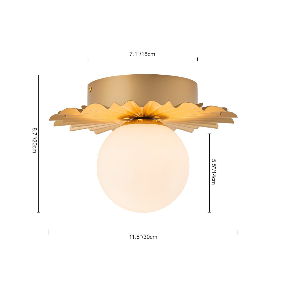 Mid-Century Sunburst 1-Light Opal Glass Globe Ceiling Light