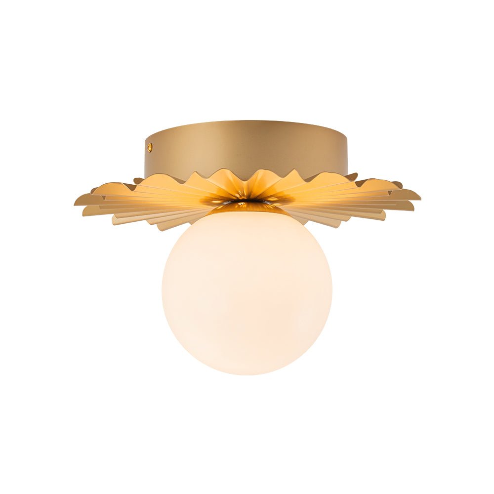 Mid-Century Sunburst 1-Light Opal Glass Globe Ceiling Light