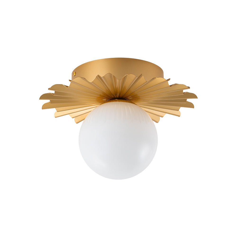 Mid-Century Sunburst 1-Light Opal Glass Globe Ceiling Light