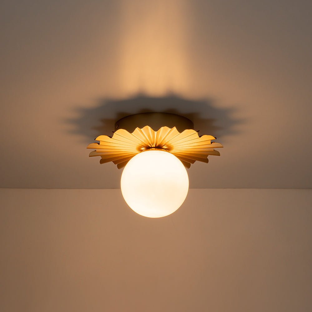 Mid-Century Sunburst 1-Light Opal Glass Globe Ceiling Light
