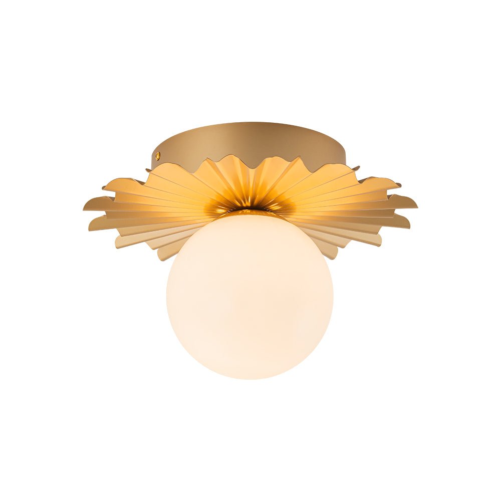 Mid-Century Sunburst 1-Light Opal Glass Globe Ceiling Light