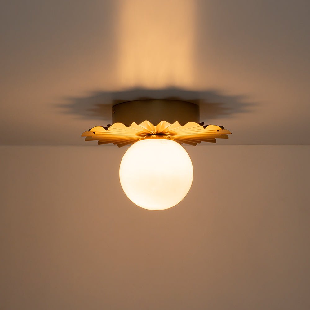 Mid-Century Sunburst 1-Light Opal Glass Globe Ceiling Light