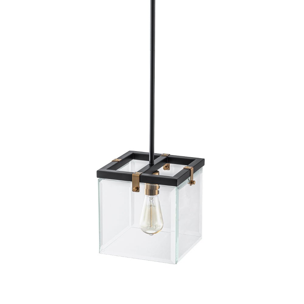 Modern 1-Light Clear Glass Square Cage Pendant Light