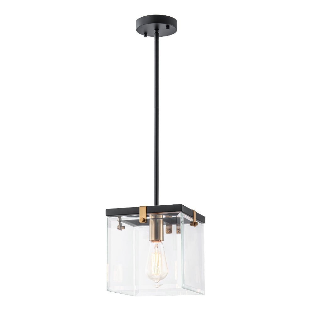 Modern 1-Light Clear Glass Square Cage Pendant Light