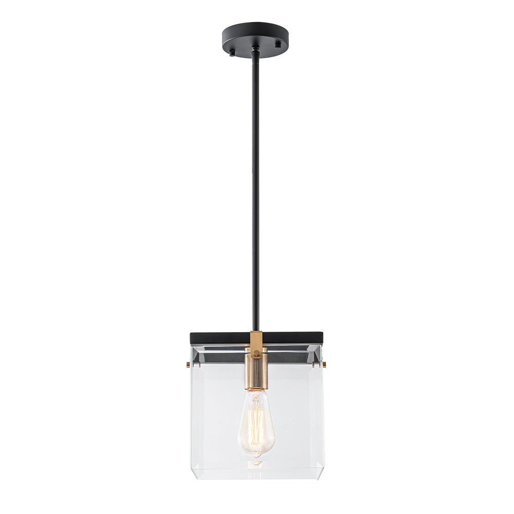 Modern 1-Light Clear Glass Square Cage Pendant Light