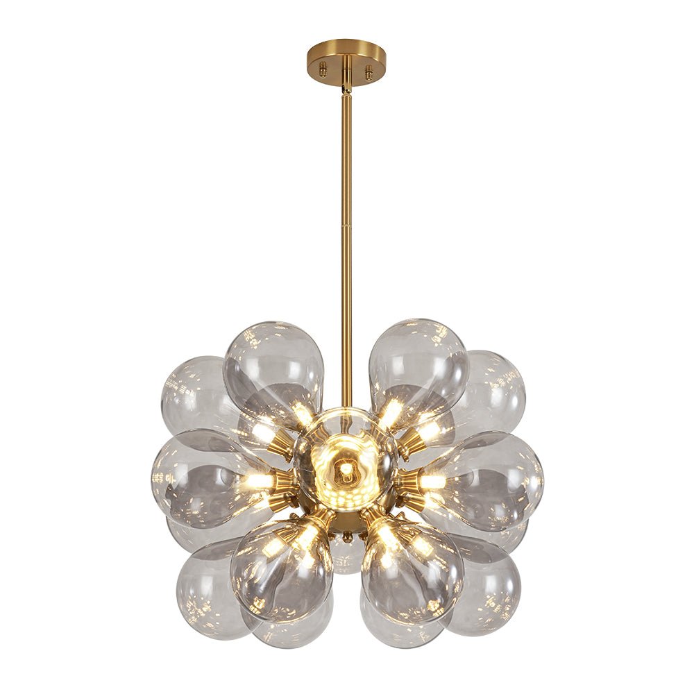 Modern 18-Light Cluster Gray Glass Bubble Chandelier