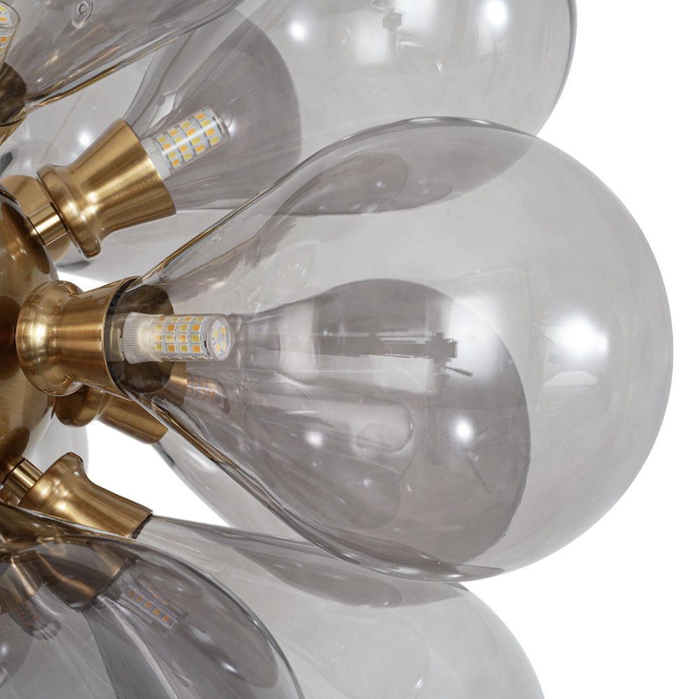 Modern 18-Light Cluster Gray Glass Bubble Chandelier