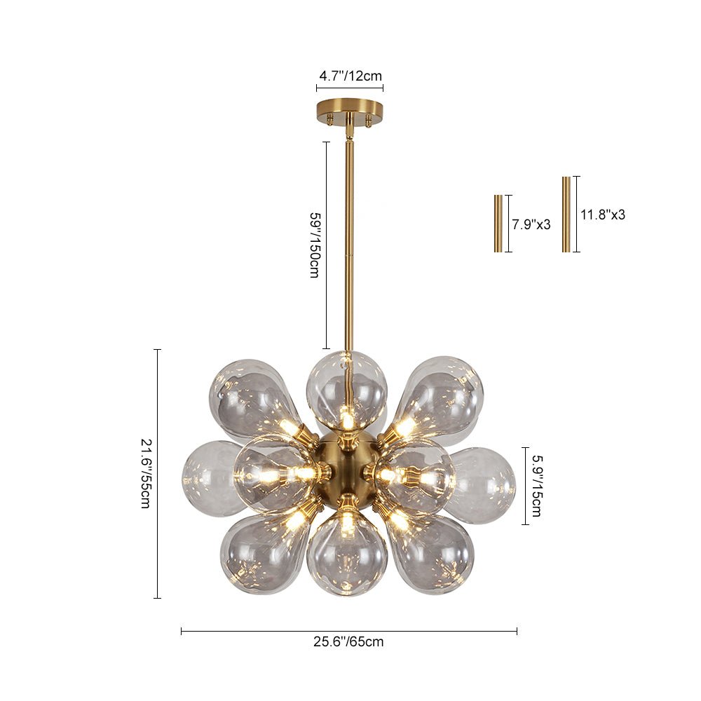 Modern 18-Light Cluster Gray Glass Bubble Chandelier