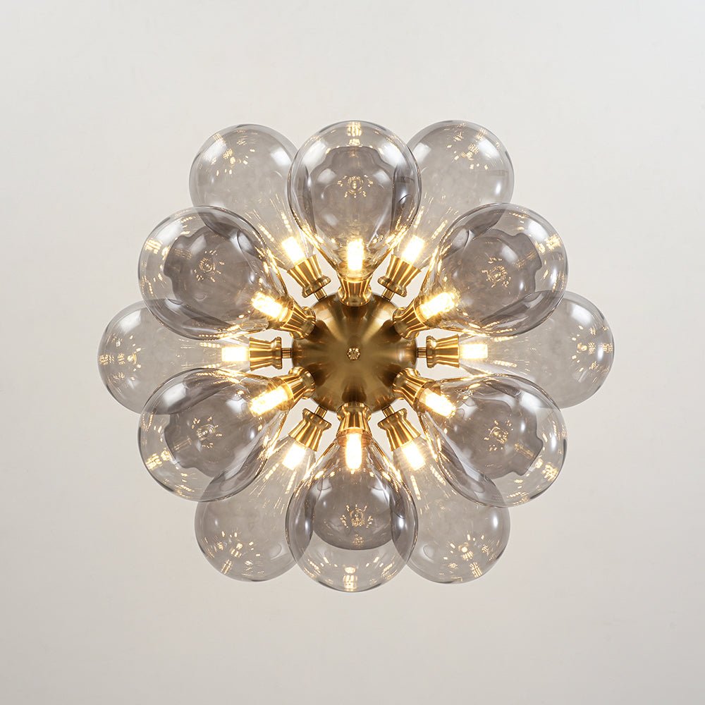 Modern 18-Light Cluster Gray Glass Bubble Chandelier