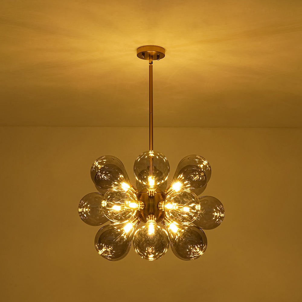 Modern 18-Light Cluster Gray Glass Bubble Chandelier