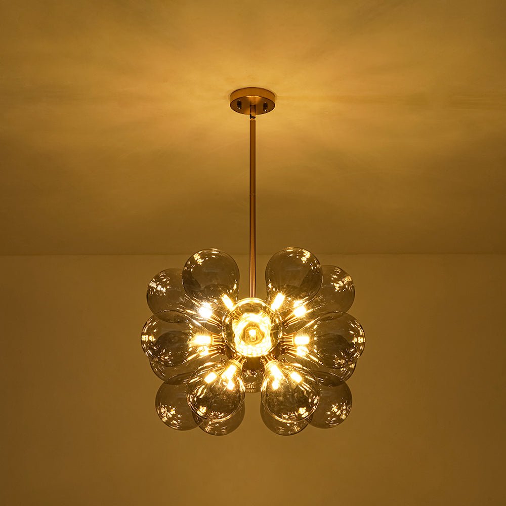 Modern 18-Light Cluster Gray Glass Bubble Chandelier
