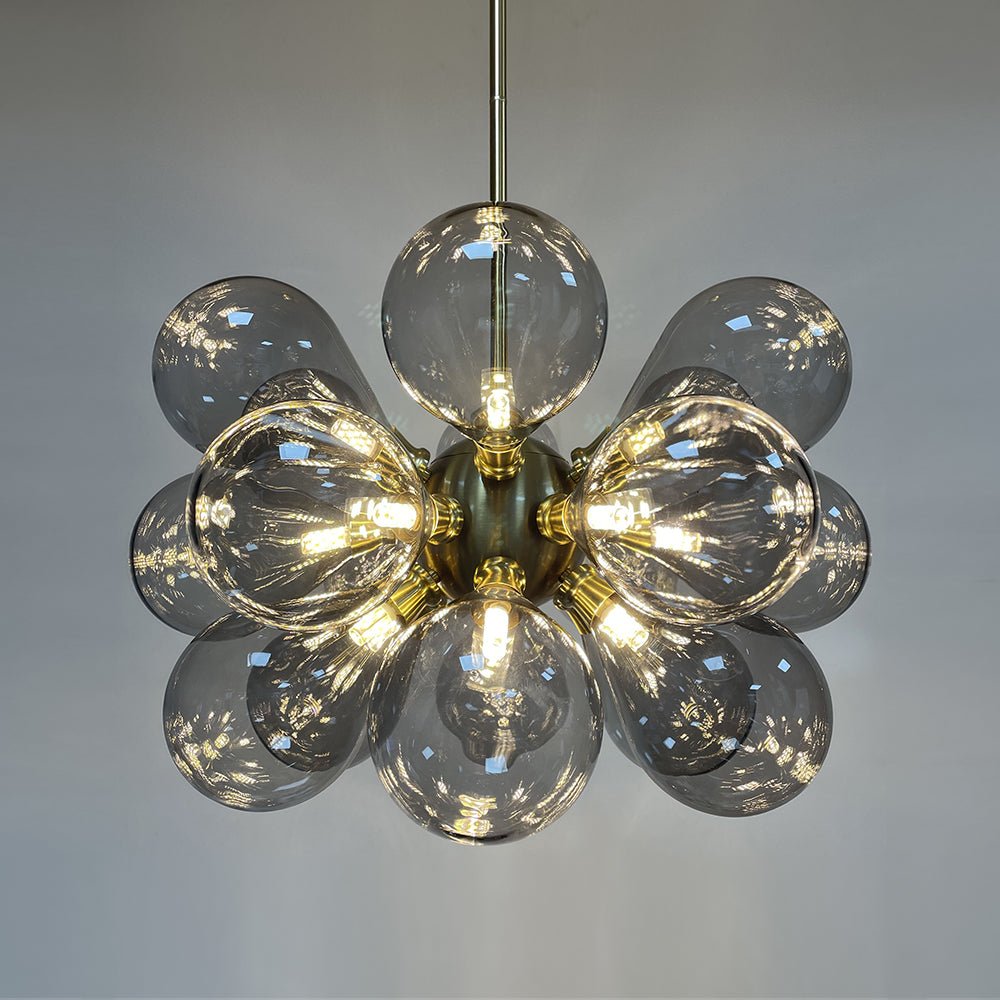 Modern 18-Light Cluster Gray Glass Bubble Chandelier