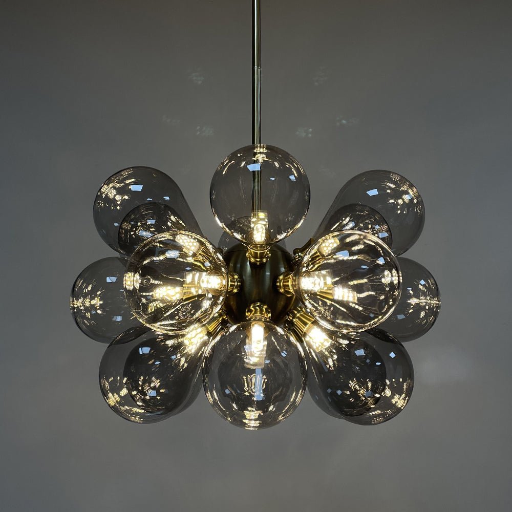 Modern 18-Light Cluster Gray Glass Bubble Chandelier