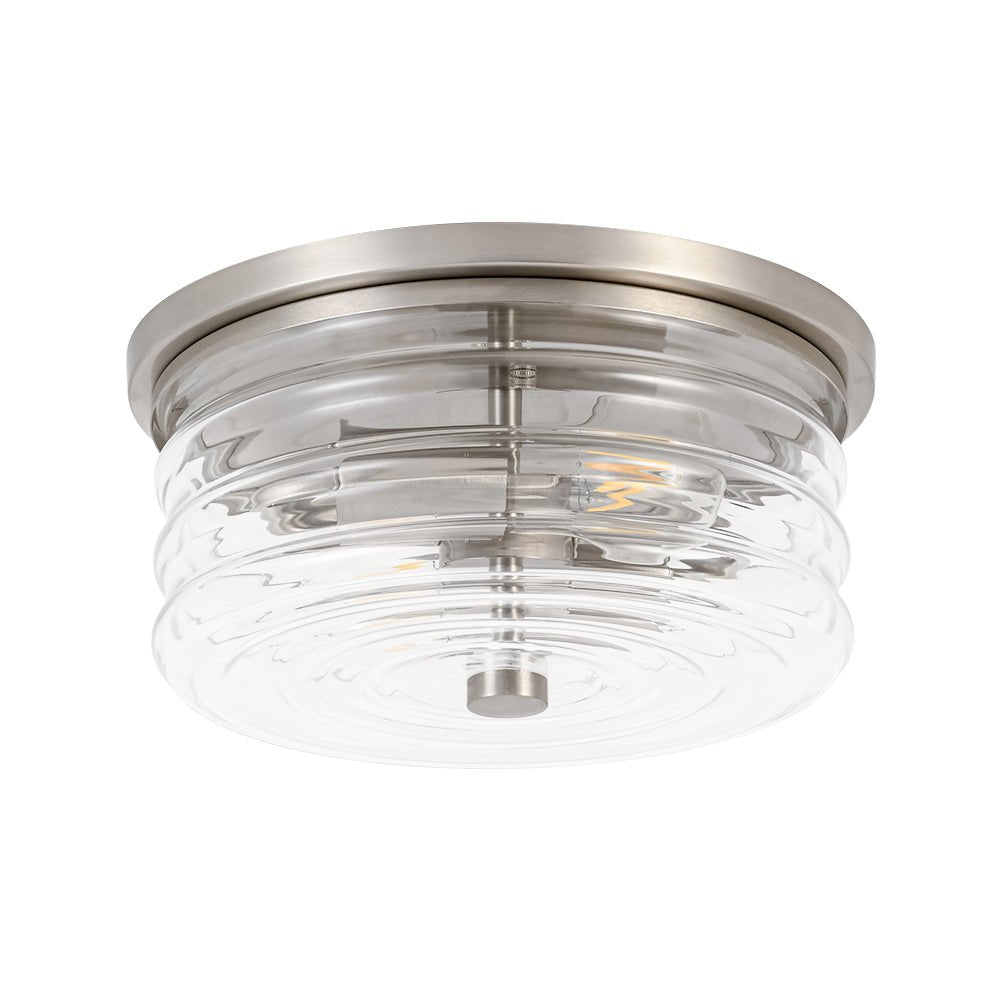 Modern 2-Light Clear Glass Round Flush Mount Light