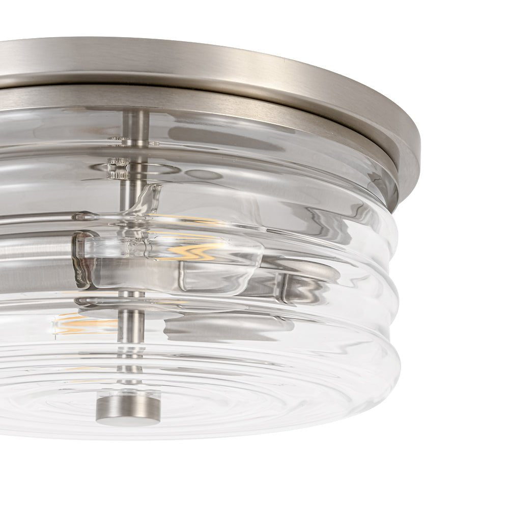 Modern 2-Light Clear Glass Round Flush Mount Light