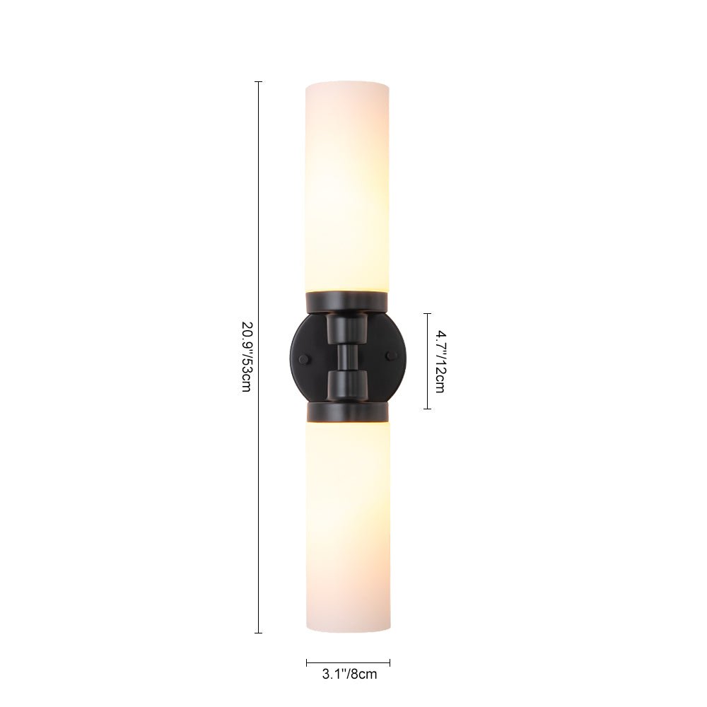 Modern 2-Light Opal Glass Cylinder Vanity Wall Lamp