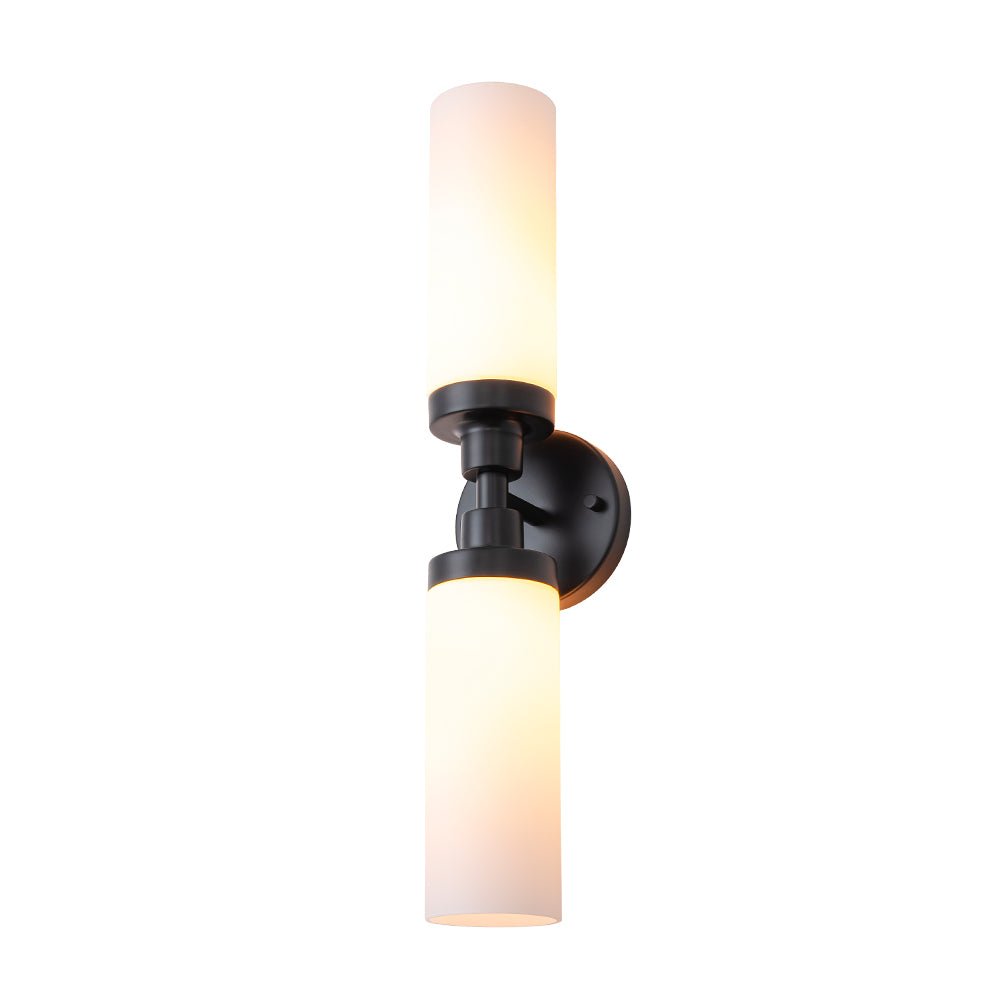Modern 2-Light Opal Glass Cylinder Vanity Wall Lamp