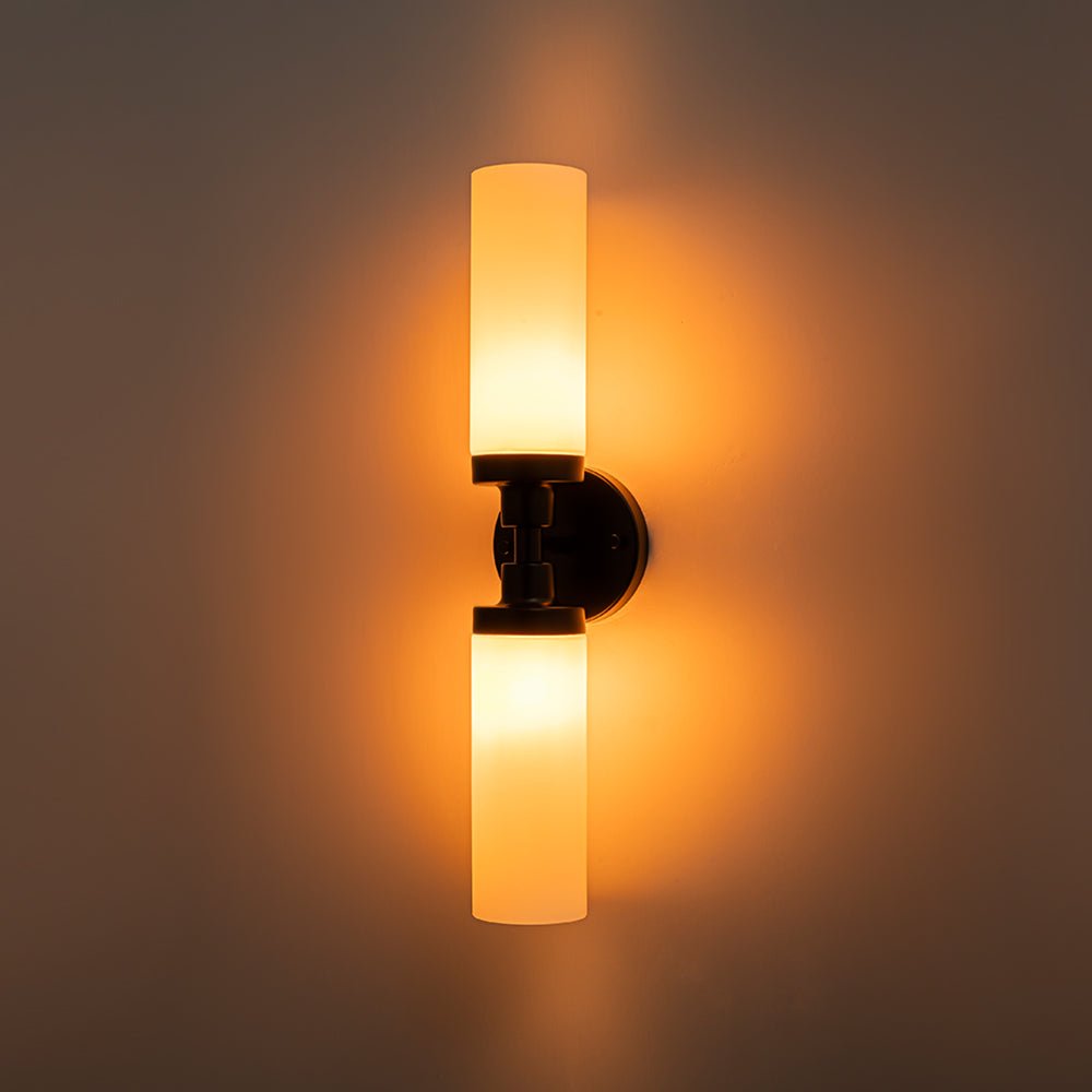Modern 2-Light Opal Glass Cylinder Vanity Wall Lamp