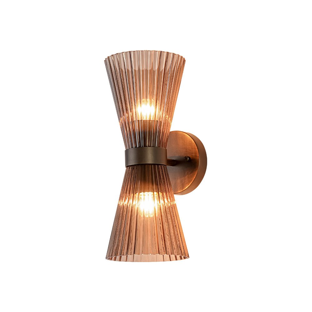 Modern 2-Light Up Down Pleated Glass Cone Wall Sconce
