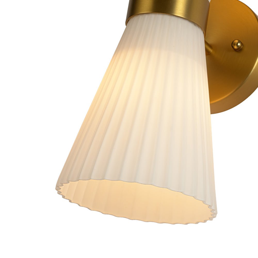 Modern 2-Light Up Down Pleated Glass Cone Wall Sconce