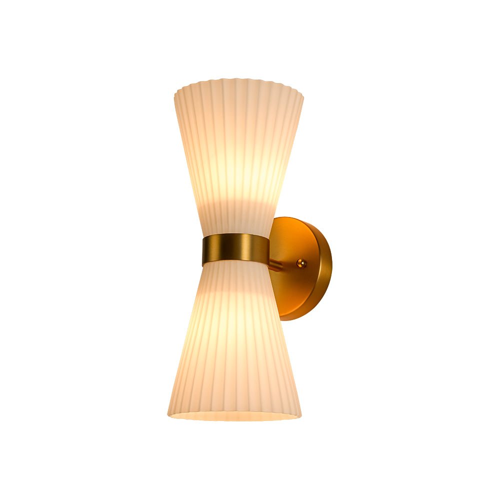 Modern 2-Light Up Down Pleated Glass Cone Wall Sconce
