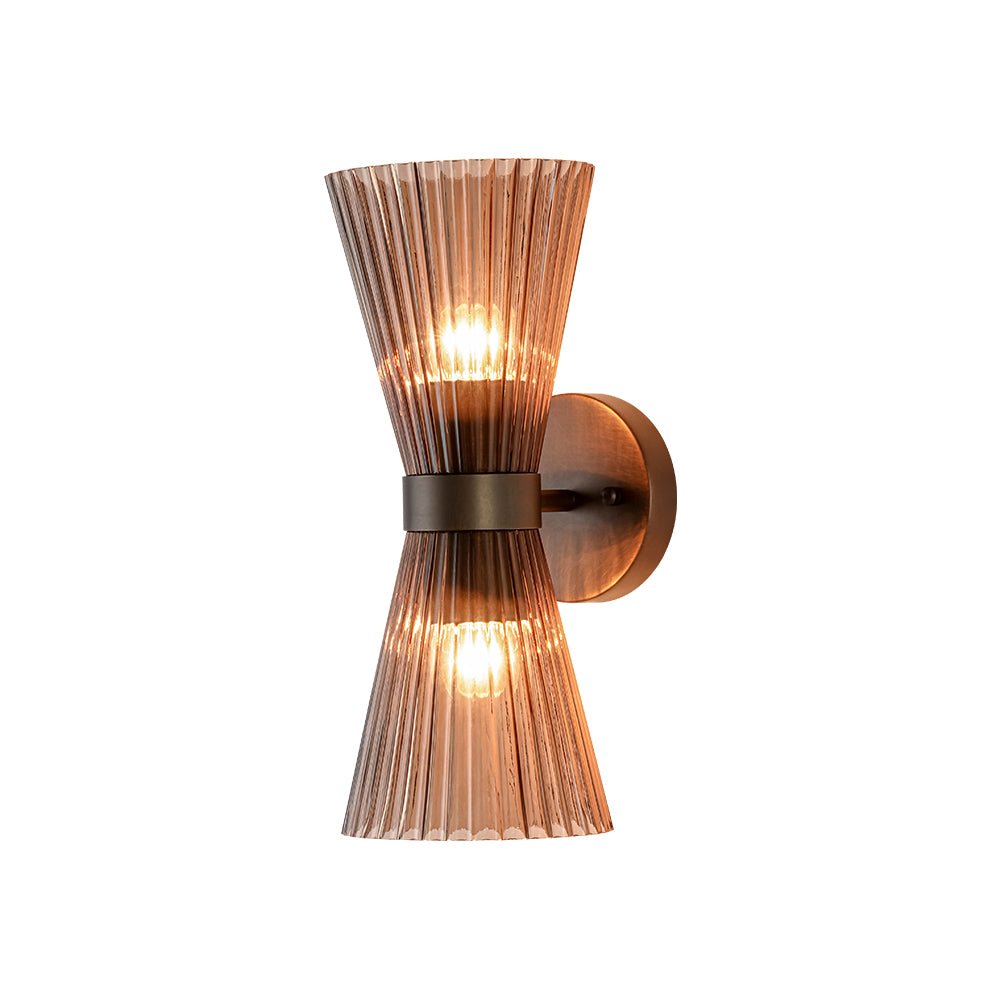 Modern 2-Light Up Down Pleated Glass Cone Wall Sconce
