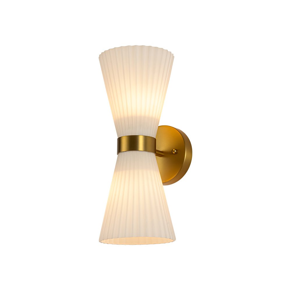 Modern 2-Light Up Down Pleated Glass Cone Wall Sconce