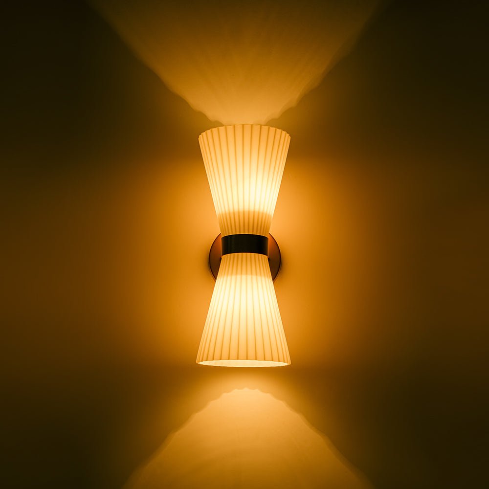 Modern 2-Light Up Down Pleated Glass Cone Wall Sconce