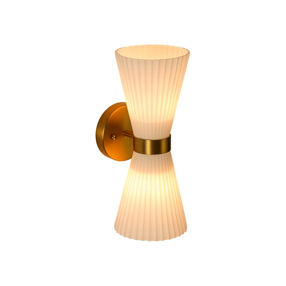 Modern 2-Light Up Down Pleated Glass Cone Wall Sconce