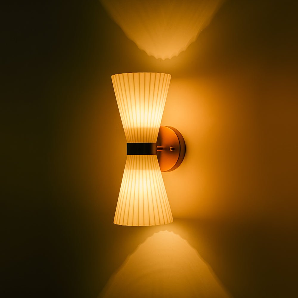 Modern 2-Light Up Down Pleated Glass Cone Wall Sconce