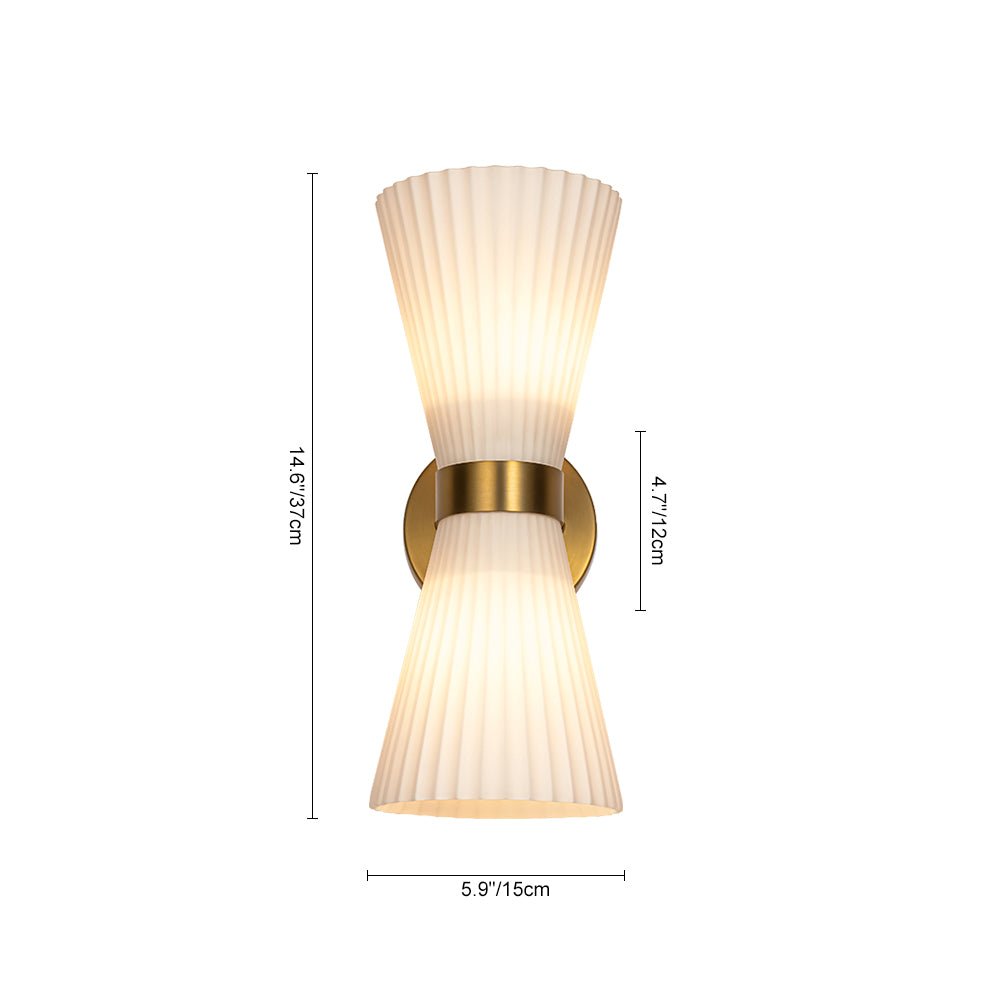 Modern 2-Light Up Down Pleated Glass Cone Wall Sconce