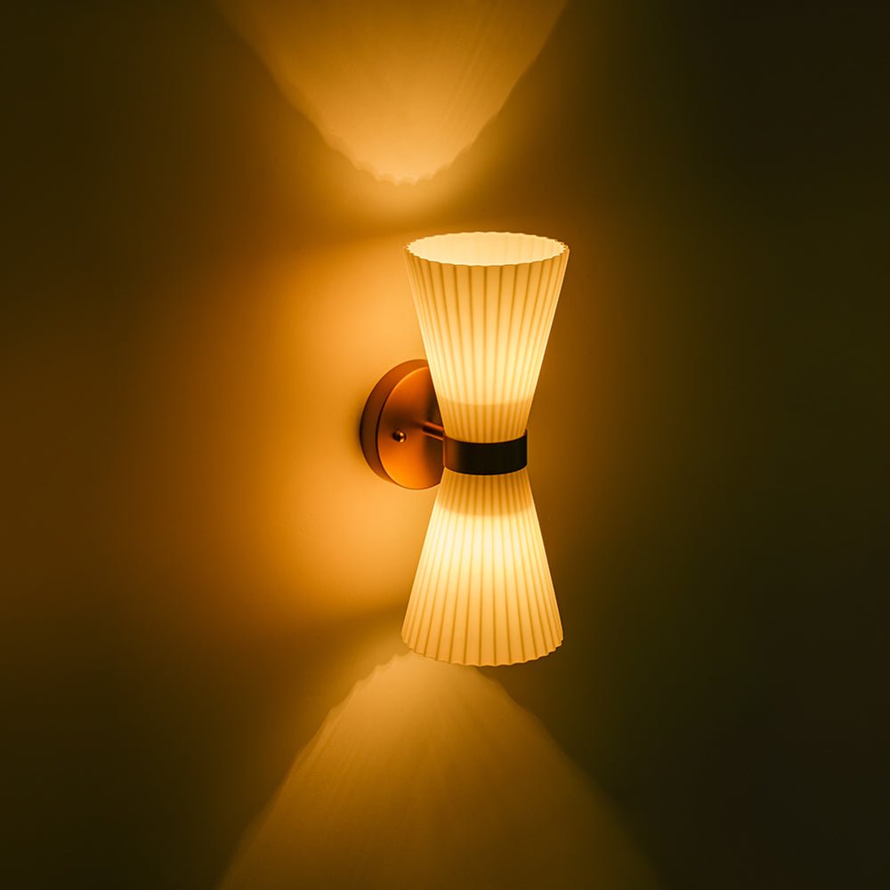 Modern 2-Light Up Down Pleated Glass Cone Wall Sconce