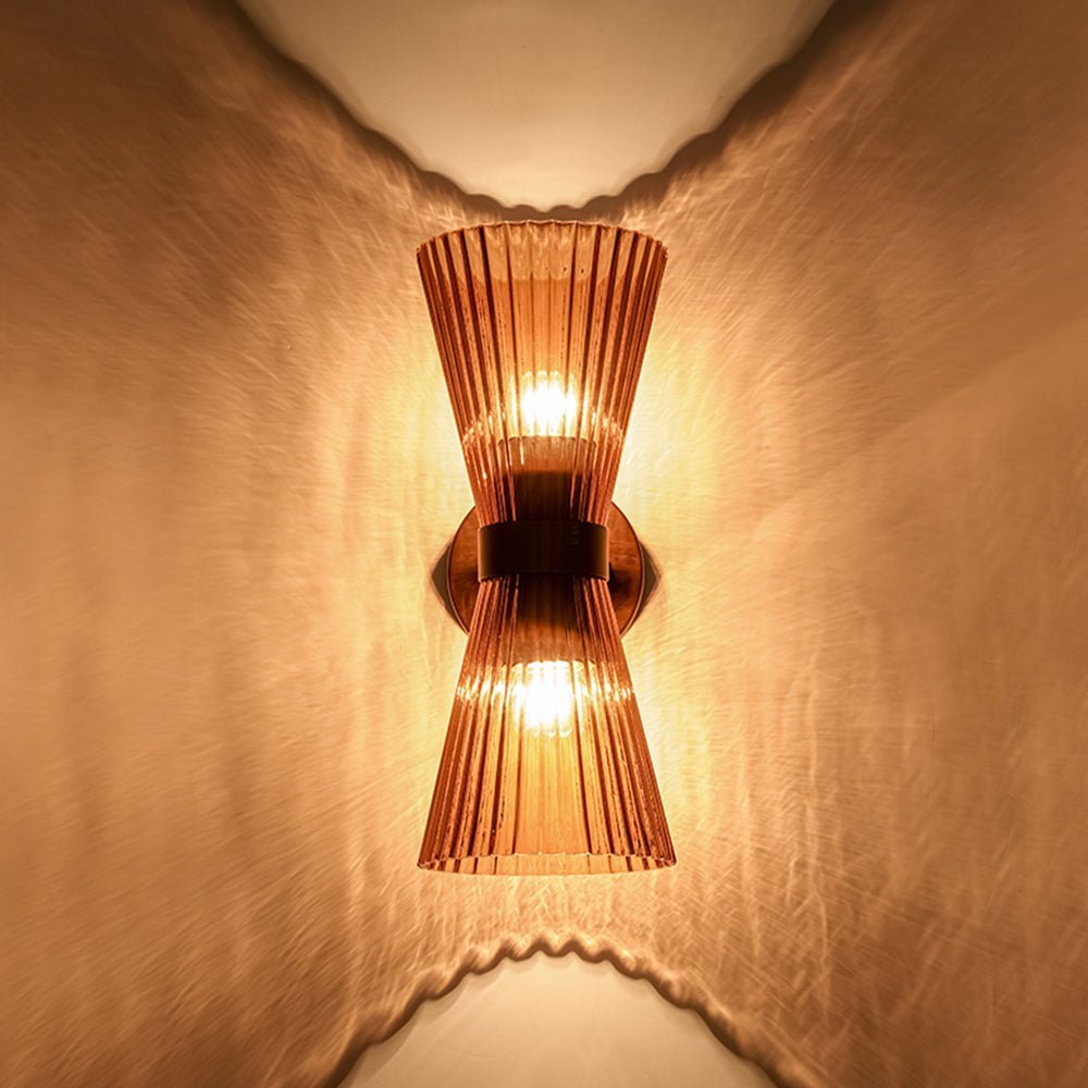 Modern 2-Light Up Down Pleated Glass Cone Wall Sconce