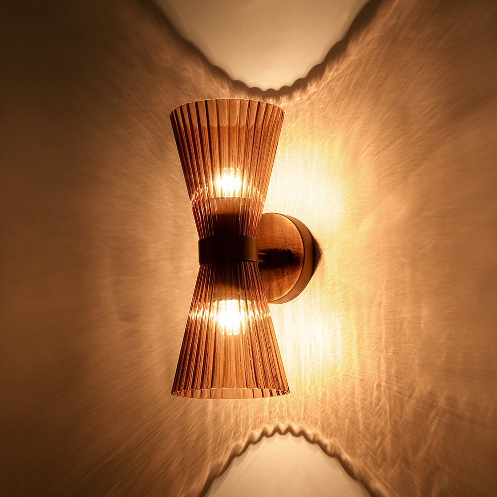 Modern 2-Light Up Down Pleated Glass Cone Wall Sconce