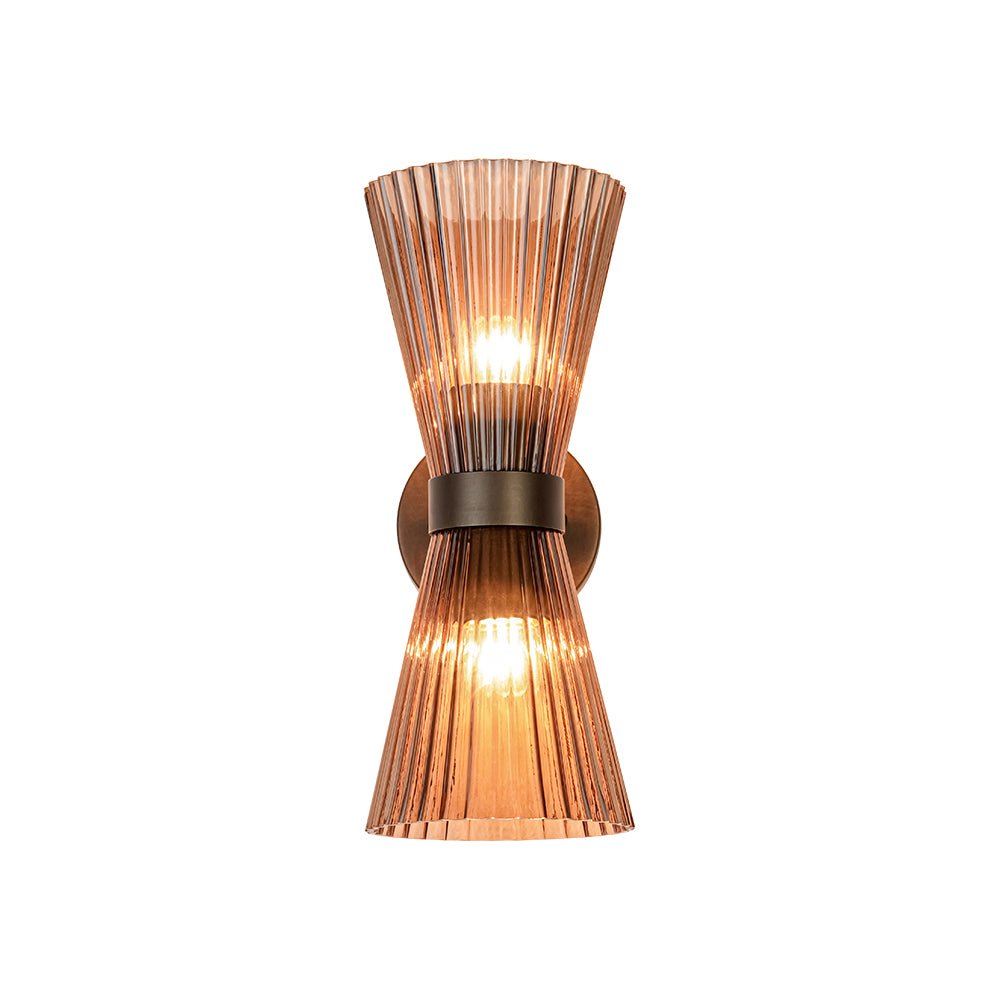 Modern 2-Light Up Down Pleated Glass Cone Wall Sconce