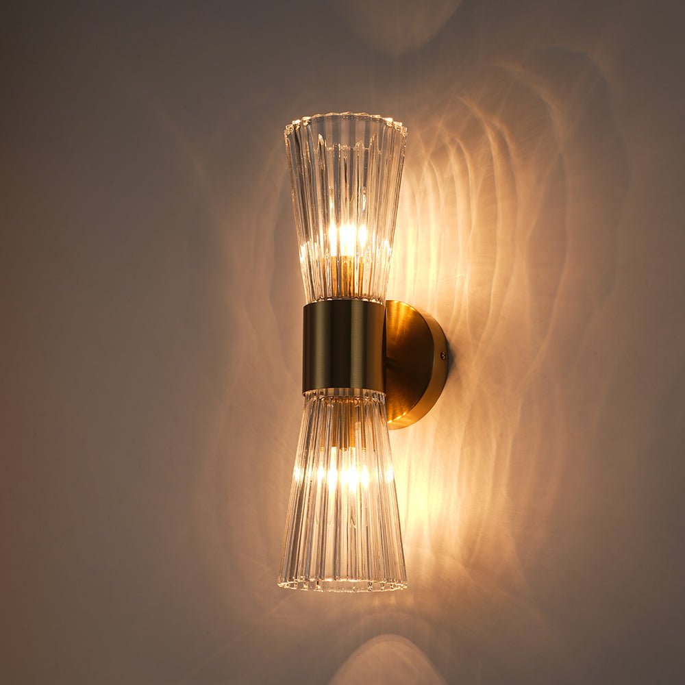 Modern 2-Light Up Down Ribbed Glass Hourglass Wall Lamp
