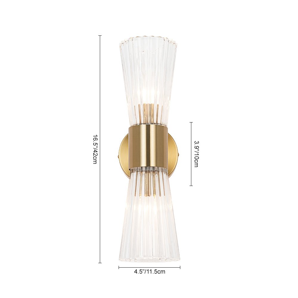 Modern 2-Light Up Down Ribbed Glass Hourglass Wall Lamp