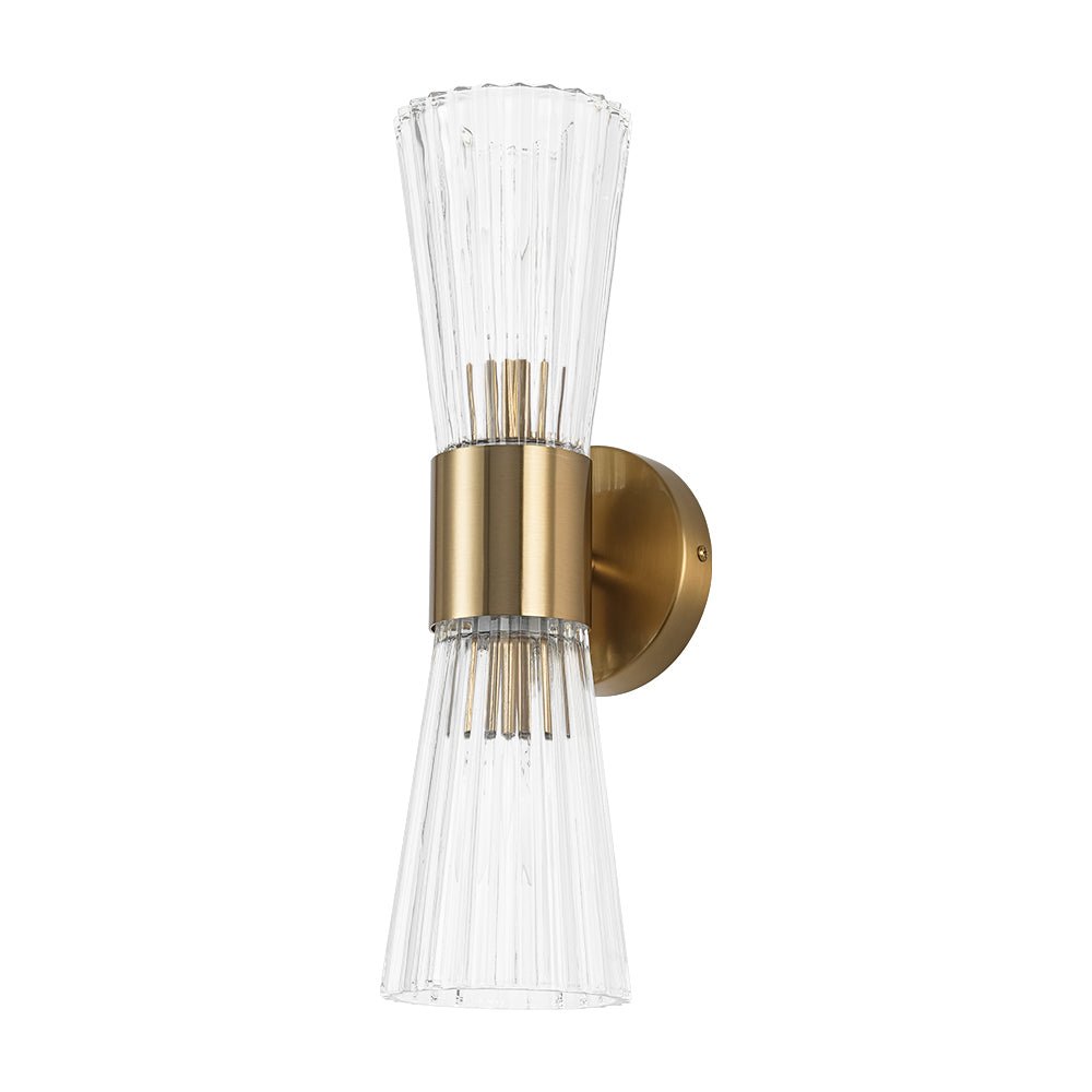 Modern 2-Light Up Down Ribbed Glass Hourglass Wall Lamp