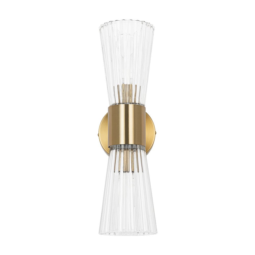 Modern 2-Light Up Down Ribbed Glass Hourglass Wall Lamp