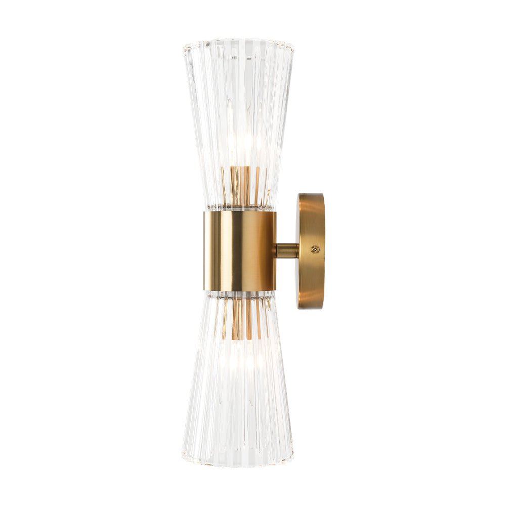 Modern 2-Light Up Down Ribbed Glass Hourglass Wall Lamp