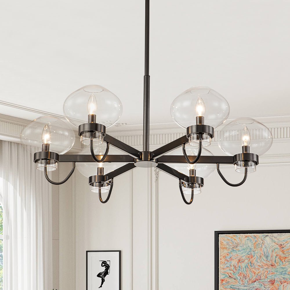 Modern 6-Light Candle Style Clear Glass Round Chandelier