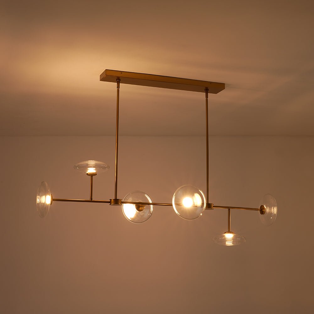Modern 6-light Clear Glass Dimmable LED Linear Island Chandelier