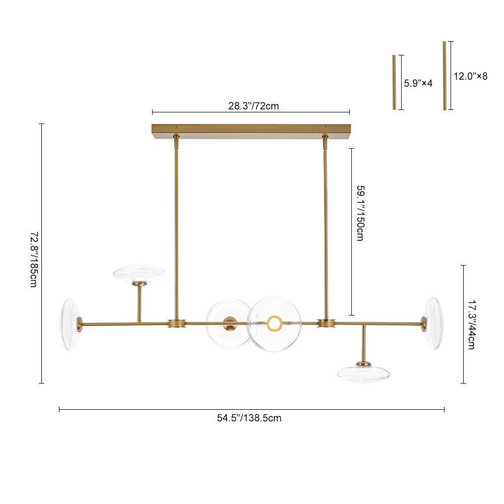 Modern 6-light Clear Glass Dimmable LED Linear Island Chandelier