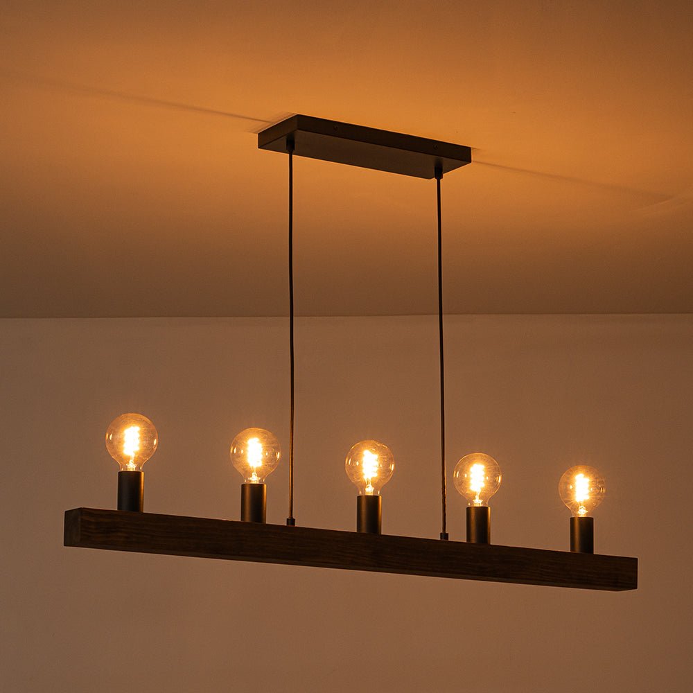 (OpenBox) Modern Farmhouse Pine Wooden Linear Island Chandelier