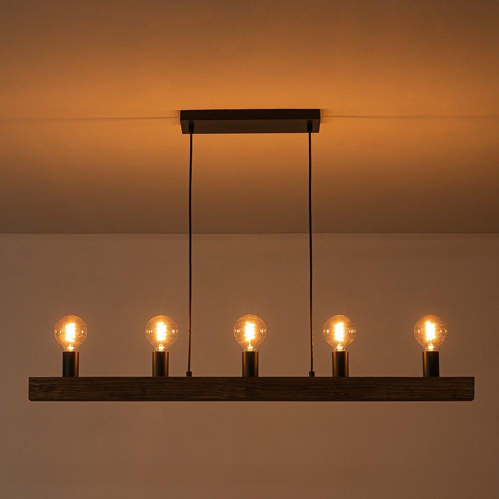 (OpenBox) Modern Farmhouse Pine Wooden Linear Island Chandelier