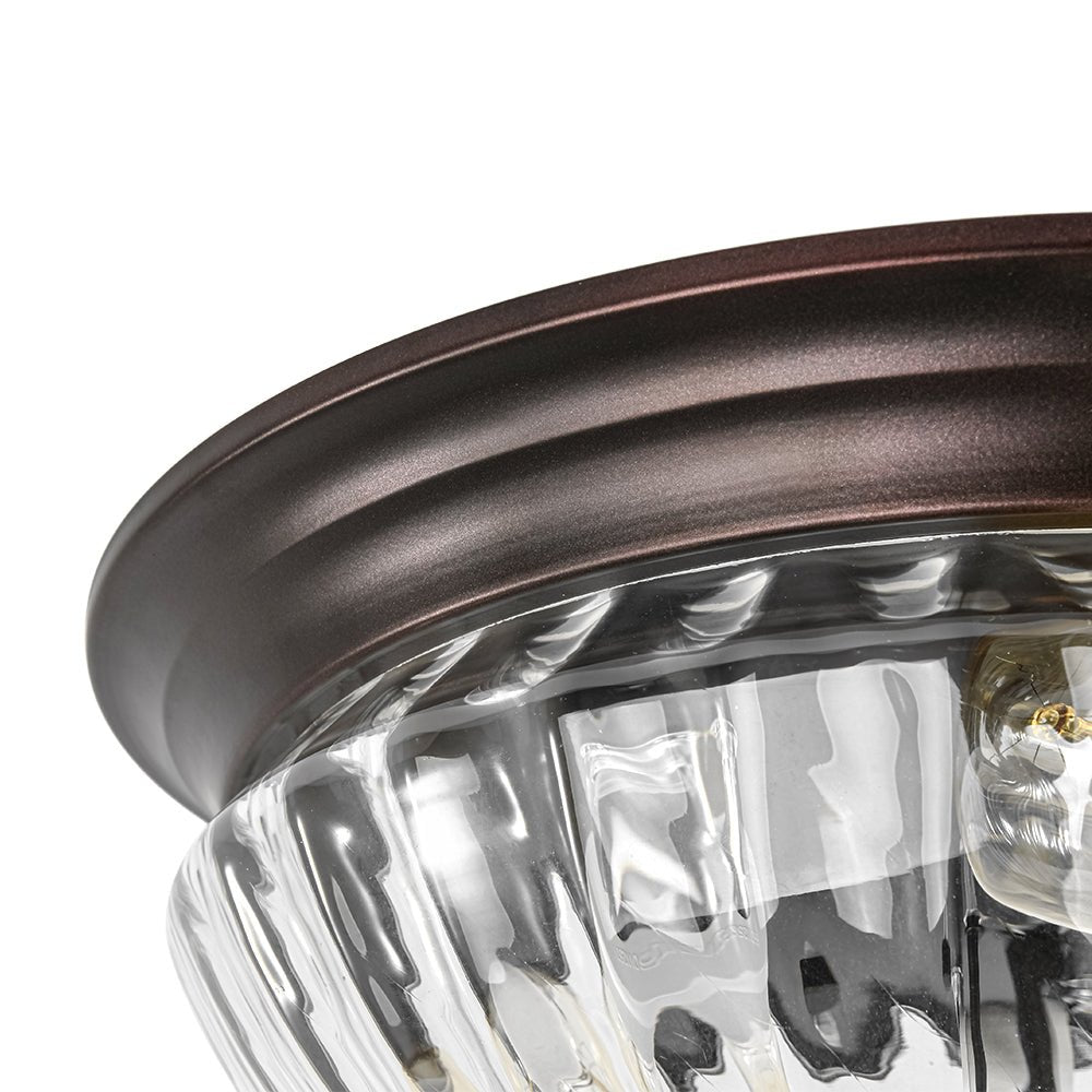 (OpenBox) Oil Rubbed Bronze Fluted Glass Flush Mount Ceiling Light
